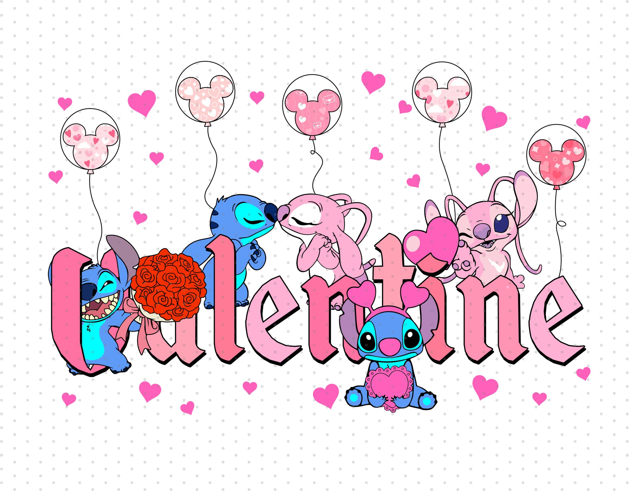Stitch And Angel - Valentine's - Sublimation PNG - Instant Download