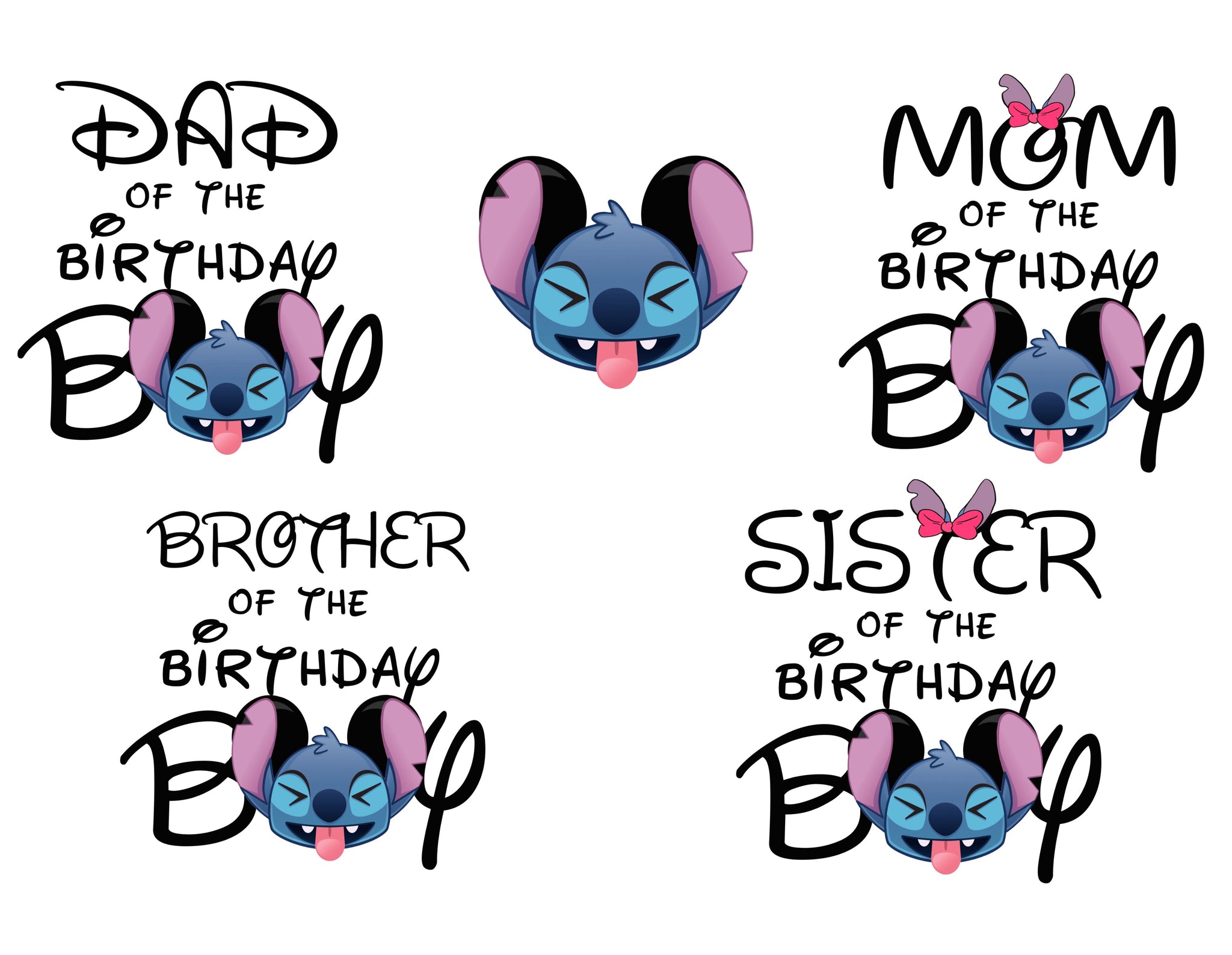 Family Birthday Boy Stitch - Bundle 5 PNG File - Instant Download